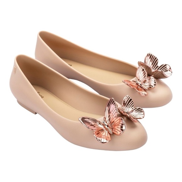 Melissa Doll 3D Roségold Butterflies Ballerina Flats Size 8 - Picture 1 of 9